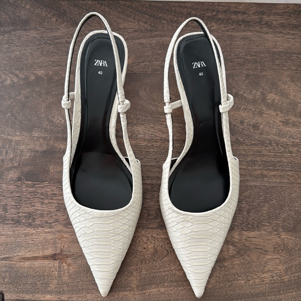 Zara pointy toe faux snakeskin sling back bridal heels